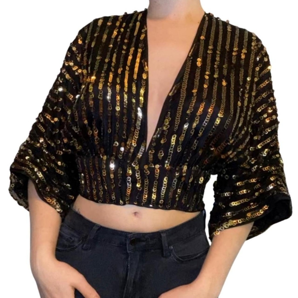 ASOS Black Crop Top with Gold Sequins